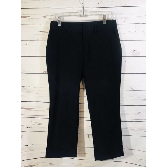 Gap Dress Pants Womens Sz 4 x  23 Crop Black Career Straight Leg Cuffed Flat - Picture 1 of 5